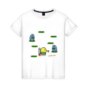 Женская футболка хлопок с принтом Doodle Jump в Новосибирске, 100% хлопок | прямой крой, круглый вырез горловины, длина до линии бедер, слегка спущенное плечо | doodle jump | дудл жамп | игры | мобильные игры
