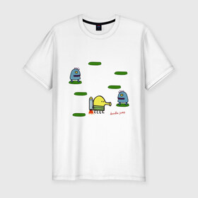 Мужская футболка премиум с принтом Doodle Jump в Новосибирске, 92% хлопок, 8% лайкра | приталенный силуэт, круглый вырез ворота, длина до линии бедра, короткий рукав | doodle jump | дудл жамп | игры | мобильные игры