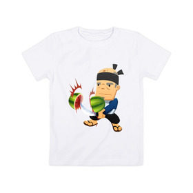 Детская футболка хлопок с принтом Fruit Ninja в Новосибирске, 100% хлопок | круглый вырез горловины, полуприлегающий силуэт, длина до линии бедер | fruit ninja | игры | мобильные игры | ниньзя | фруктовый ниньзя | фрукты