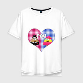 Мужская футболка хлопок Oversize с принтом Pou в Новосибирске, 100% хлопок | свободный крой, круглый ворот, “спинка” длиннее передней части | pou | игры | мобильные игры | поу