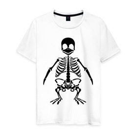 Мужская футболка хлопок с принтом Пингвин скелет в Новосибирске, 100% хлопок | прямой крой, круглый вырез горловины, длина до линии бедер, слегка спущенное плечо. | пингвин | скелет