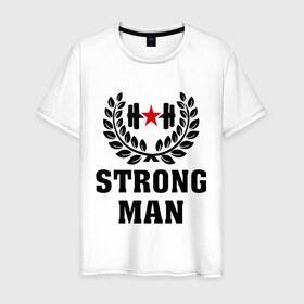 Мужская футболка хлопок с принтом Strong man (Cильный человек) в Новосибирске, 100% хлопок | прямой крой, круглый вырез горловины, длина до линии бедер, слегка спущенное плечо. | cильный человек | strong man | мужик | мужчина | сила | силовой спорт | спорт