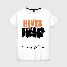 Женская футболка хлопок с принтом The Hives (пиджаки) в Новосибирске, 100% хлопок | прямой крой, круглый вырез горловины, длина до линии бедер, слегка спущенное плечо | kubana 2014 | the hives | альтернатива | кубана 2014 | музыка | рок | с группами | фестиваль