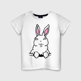 Детская футболка хлопок с принтом Зайчик в кармашке в Новосибирске, 100% хлопок | круглый вырез горловины, полуприлегающий силуэт, длина до линии бедер | белый кролик | животные | зайка | зайчик в кармашке | кролик