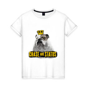 Женская футболка хлопок с принтом Chase & Status в Новосибирске, 100% хлопок | прямой крой, круглый вырез горловины, длина до линии бедер, слегка спущенное плечо | chase  status | d n b | dj | dnb | kubana | дж | днб | драм | клуб | корона | кубана | музыка. | слюни | собака | собачка | чейз энд статус | электронная музыка.