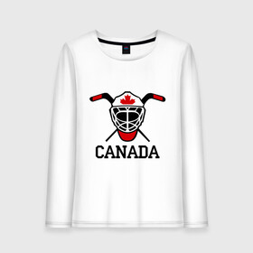 Женский лонгслив хлопок с принтом Canada (Канадский хоккей) в Новосибирске, 100% хлопок |  | canada | канадский | клюшка | спорт | хоккей | шайба