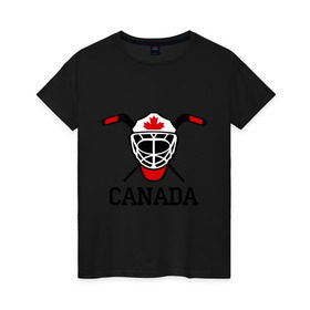 Женская футболка хлопок с принтом Canada (Канадский хоккей) в Новосибирске, 100% хлопок | прямой крой, круглый вырез горловины, длина до линии бедер, слегка спущенное плечо | canada | канадский | клюшка | спорт | хоккей | шайба