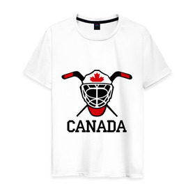 Мужская футболка хлопок с принтом Canada (Канадский хоккей) в Новосибирске, 100% хлопок | прямой крой, круглый вырез горловины, длина до линии бедер, слегка спущенное плечо. | Тематика изображения на принте: canada | канадский | клюшка | спорт | хоккей | шайба