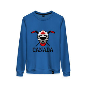 Женский свитшот хлопок с принтом Canada (Канадский хоккей) в Новосибирске, 100% хлопок | прямой крой, круглый вырез, на манжетах и по низу широкая трикотажная резинка  | canada | канадский | клюшка | спорт | хоккей | шайба