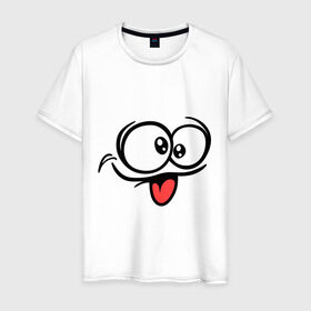 Мужская футболка хлопок с принтом Балдежный смайлик в Новосибирске, 100% хлопок | прямой крой, круглый вырез горловины, длина до линии бедер, слегка спущенное плечо. | smile | прикольная мордочка | рожа | рожица | смайл | смайлик | язык