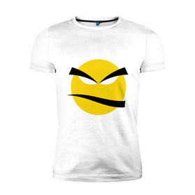 Мужская футболка премиум с принтом Злой смайлик в Новосибирске, 92% хлопок, 8% лайкра | приталенный силуэт, круглый вырез ворота, длина до линии бедра, короткий рукав | bad | smile | yellow | грозный | желтый | злой | смайл | смайлик