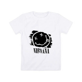 Детская футболка хлопок с принтом Смайл NIRVANA в Новосибирске, 100% хлопок | круглый вырез горловины, полуприлегающий силуэт, длина до линии бедер | kurt cobain | nirvana | rock | курт кобейн | нирвана | подарок | рожа | рожица | рок | смайл | смайлик | улыбка