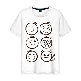 Мужская футболка хлопок с принтом Эмоции в Новосибирске, 100% хлопок | прямой крой, круглый вырез горловины, длина до линии бедер, слегка спущенное плечо. | смайл | смайлик | смайлики | смайлы | эмоции