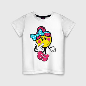 Детская футболка хлопок с принтом Девочка смайл в Новосибирске, 100% хлопок | круглый вырез горловины, полуприлегающий силуэт, длина до линии бедер | девочка смайл | милашка | смайл | смайлик