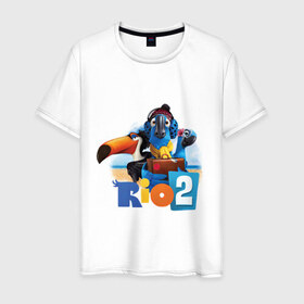 Мужская футболка хлопок с принтом Рио 2 в Новосибирске, 100% хлопок | прямой крой, круглый вырез горловины, длина до линии бедер, слегка спущенное плечо. | голубчик | жемчужинка | мультик | мультфильм | попугай | рафаэль | рио | рио 2