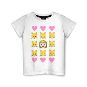 Детская футболка хлопок с принтом Кошатница в Новосибирске, 100% хлопок | круглый вырез горловины, полуприлегающий силуэт, длина до линии бедер | emojin | happy family | котики | коты | кошатница | смайлы | эмоджин