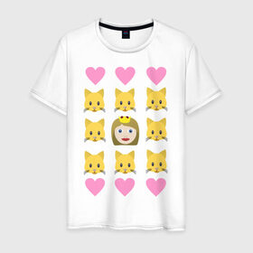 Мужская футболка хлопок с принтом Кошатница в Новосибирске, 100% хлопок | прямой крой, круглый вырез горловины, длина до линии бедер, слегка спущенное плечо. | emojin | happy family | котики | коты | кошатница | смайлы | эмоджин
