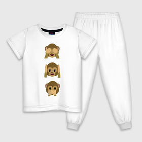 Детская пижама хлопок с принтом Не вижу, не слышу, не скажу в Новосибирске, 100% хлопок |  брюки и футболка прямого кроя, без карманов, на брюках мягкая резинка на поясе и по низу штанин
 | Тематика изображения на принте: emojin | обезьяны | эмоджин