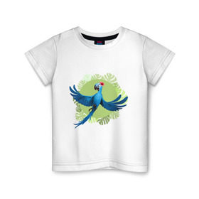 Детская футболка хлопок с принтом Жемчужинка в Новосибирске, 100% хлопок | круглый вырез горловины, полуприлегающий силуэт, длина до линии бедер | Тематика изображения на принте: ара | жемчужинка | мультик | мяльтяшки | птица | рио | рио 2 | синий попугай