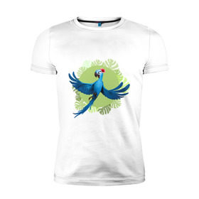 Мужская футболка премиум с принтом Жемчужинка в Новосибирске, 92% хлопок, 8% лайкра | приталенный силуэт, круглый вырез ворота, длина до линии бедра, короткий рукав | ара | жемчужинка | мультик | мяльтяшки | птица | рио | рио 2 | синий попугай