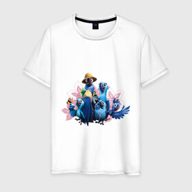 Мужская футболка хлопок с принтом Семья попугаев в Новосибирске, 100% хлопок | прямой крой, круглый вырез горловины, длина до линии бедер, слегка спущенное плечо. | 