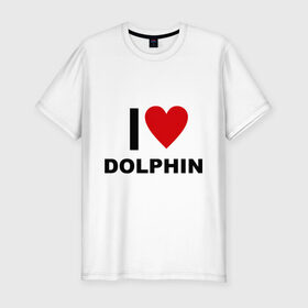 Мужская футболка премиум с принтом I LOVE DOLPHIN в Новосибирске, 92% хлопок, 8% лайкра | приталенный силуэт, круглый вырез ворота, длина до линии бедра, короткий рукав | 