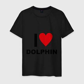 Мужская футболка хлопок с принтом I LOVE DOLPHIN в Новосибирске, 100% хлопок | прямой крой, круглый вырез горловины, длина до линии бедер, слегка спущенное плечо. | 