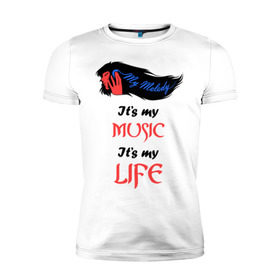 Мужская футболка премиум с принтом Моя мелодия в Новосибирске, 92% хлопок, 8% лайкра | приталенный силуэт, круглый вырез ворота, длина до линии бедра, короткий рукав | Тематика изображения на принте: dj | life | melody | music | my | жизнь | мелодия | моя | музыка