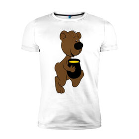 Мужская футболка премиум с принтом Мишка с медом в Новосибирске, 92% хлопок, 8% лайкра | приталенный силуэт, круглый вырез ворота, длина до линии бедра, короткий рукав | животные | мед | медвежонок | мишка | мишка с медом