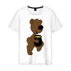 Мужская футболка хлопок с принтом Мишка с медом в Новосибирске, 100% хлопок | прямой крой, круглый вырез горловины, длина до линии бедер, слегка спущенное плечо. | животные | мед | медвежонок | мишка | мишка с медом