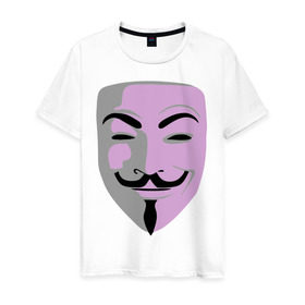 Мужская футболка хлопок с принтом Маска Гая Фокса в Новосибирске, 100% хлопок | прямой крой, круглый вырез горловины, длина до линии бедер, слегка спущенное плечо. | vendetta | вендетта | гай | маска | позитив | смайлы | тбили | теплый маска | фокс