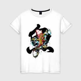 Женская футболка хлопок с принтом РЫБЫ . иероглиф в Новосибирске, 100% хлопок | прямой крой, круглый вырез горловины, длина до линии бедер, слегка спущенное плечо | иероглиф | иероглифы | рыбы
