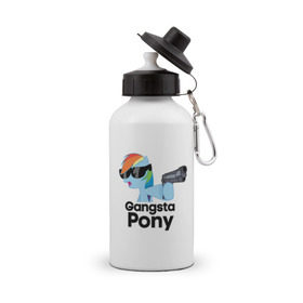 Бутылка спортивная с принтом Gangsta pony в Новосибирске, металл | емкость — 500 мл, в комплекте две пластиковые крышки и карабин для крепления | gangsta pony | my little pony | pony | брони | ганста пони | оружие | очки | пистолет | пони