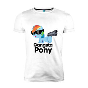 Мужская футболка премиум с принтом Gangsta pony в Новосибирске, 92% хлопок, 8% лайкра | приталенный силуэт, круглый вырез ворота, длина до линии бедра, короткий рукав | gangsta pony | my little pony | pony | брони | ганста пони | оружие | очки | пистолет | пони