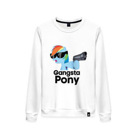 Женский свитшот хлопок с принтом Gangsta pony в Новосибирске, 100% хлопок | прямой крой, круглый вырез, на манжетах и по низу широкая трикотажная резинка  | gangsta pony | my little pony | pony | брони | ганста пони | оружие | очки | пистолет | пони
