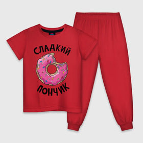Детская пижама хлопок с принтом Сладкий пончик в Новосибирске, 100% хлопок |  брюки и футболка прямого кроя, без карманов, на брюках мягкая резинка на поясе и по низу штанин
 | для полных | полные