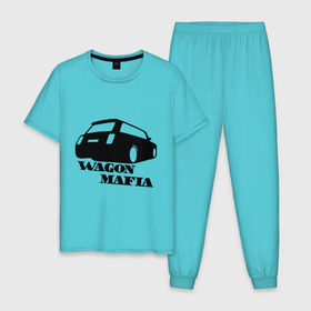 Мужская пижама хлопок с принтом WAGON MAFIA в Новосибирске, 100% хлопок | брюки и футболка прямого кроя, без карманов, на брюках мягкая резинка на поясе и по низу штанин
 | дрифт