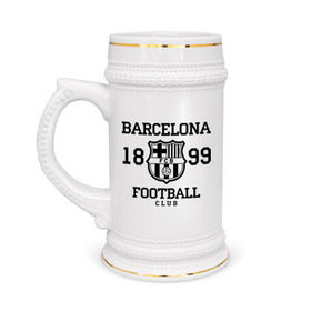 Кружка пивная с принтом Barcelona 1899 в Новосибирске,  керамика (Материал выдерживает высокую температуру, стоит избегать резкого перепада температур) |  объем 630 мл | barcelona | fc | fc barcelona | footbal club | барселона | лого | логотип | спорт | футбол | футбольный клуб