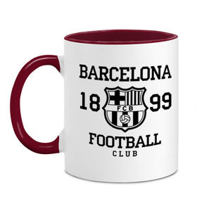 Кружка двухцветная с принтом Barcelona 1899 в Новосибирске, керамика | объем — 330 мл, диаметр — 80 мм. Цветная ручка и кайма сверху, в некоторых цветах — вся внутренняя часть | Тематика изображения на принте: barcelona | fc | fc barcelona | footbal club | барселона | лого | логотип | спорт | футбол | футбольный клуб