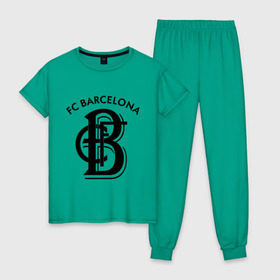 Женская пижама хлопок с принтом FC Barcelona в Новосибирске, 100% хлопок | брюки и футболка прямого кроя, без карманов, на брюках мягкая резинка на поясе и по низу штанин | barcelona | fc | fc barcelona | footbal club | барселона | лого | логотип | спорт | футбол | футбольный клуб