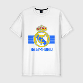 Мужская футболка премиум с принтом Real Madrid в Новосибирске, 92% хлопок, 8% лайкра | приталенный силуэт, круглый вырез ворота, длина до линии бедра, короткий рукав | 1902 | fc | footbal club | real madrid | лого | логотип | реал мадрид | спорт | футбол | футбольный клуб