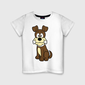 Детская футболка хлопок с принтом Собачка в Новосибирске, 100% хлопок | круглый вырез горловины, полуприлегающий силуэт, длина до линии бедер | веселая. косточка | собака