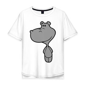 Мужская футболка хлопок Oversize с принтом Бегемотик в Новосибирске, 100% хлопок | свободный крой, круглый ворот, “спинка” длиннее передней части | бегемот | большой | добрый