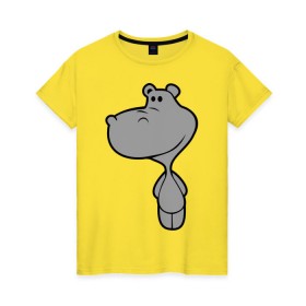 Женская футболка хлопок с принтом Бегемотик в Новосибирске, 100% хлопок | прямой крой, круглый вырез горловины, длина до линии бедер, слегка спущенное плечо | бегемот | большой | добрый