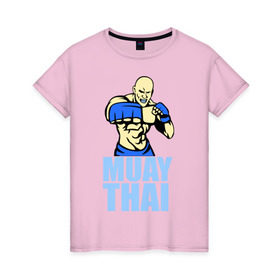 Женская футболка хлопок с принтом Muay Thai (Тайский бокс) в Новосибирске, 100% хлопок | прямой крой, круглый вырез горловины, длина до линии бедер, слегка спущенное плечо | 