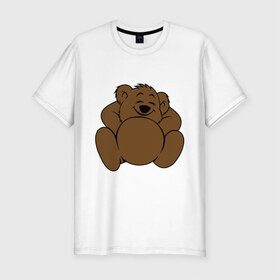 Мужская футболка премиум с принтом Спящий медведь в Новосибирске, 92% хлопок, 8% лайкра | приталенный силуэт, круглый вырез ворота, длина до линии бедра, короткий рукав | довольный | медведь | спит