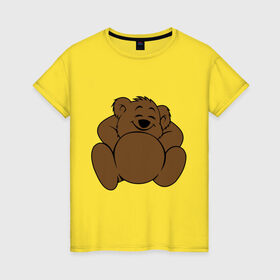 Женская футболка хлопок с принтом Спящий медведь в Новосибирске, 100% хлопок | прямой крой, круглый вырез горловины, длина до линии бедер, слегка спущенное плечо | довольный | медведь | спит