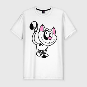 Мужская футболка премиум с принтом Кот в Новосибирске, 92% хлопок, 8% лайкра | приталенный силуэт, круглый вырез ворота, длина до линии бедра, короткий рукав | веселый | довольный | кот | кошка | пятнистый