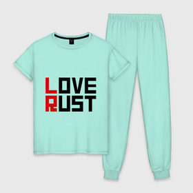 Женская пижама хлопок с принтом Love Rust в Новосибирске, 100% хлопок | брюки и футболка прямого кроя, без карманов, на брюках мягкая резинка на поясе и по низу штанин | love | playrust | rust | раст