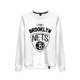 Женский свитшот хлопок с принтом The Brooklyn Nets в Новосибирске, 100% хлопок | прямой крой, круглый вырез, на манжетах и по низу широкая трикотажная резинка  | бруклин